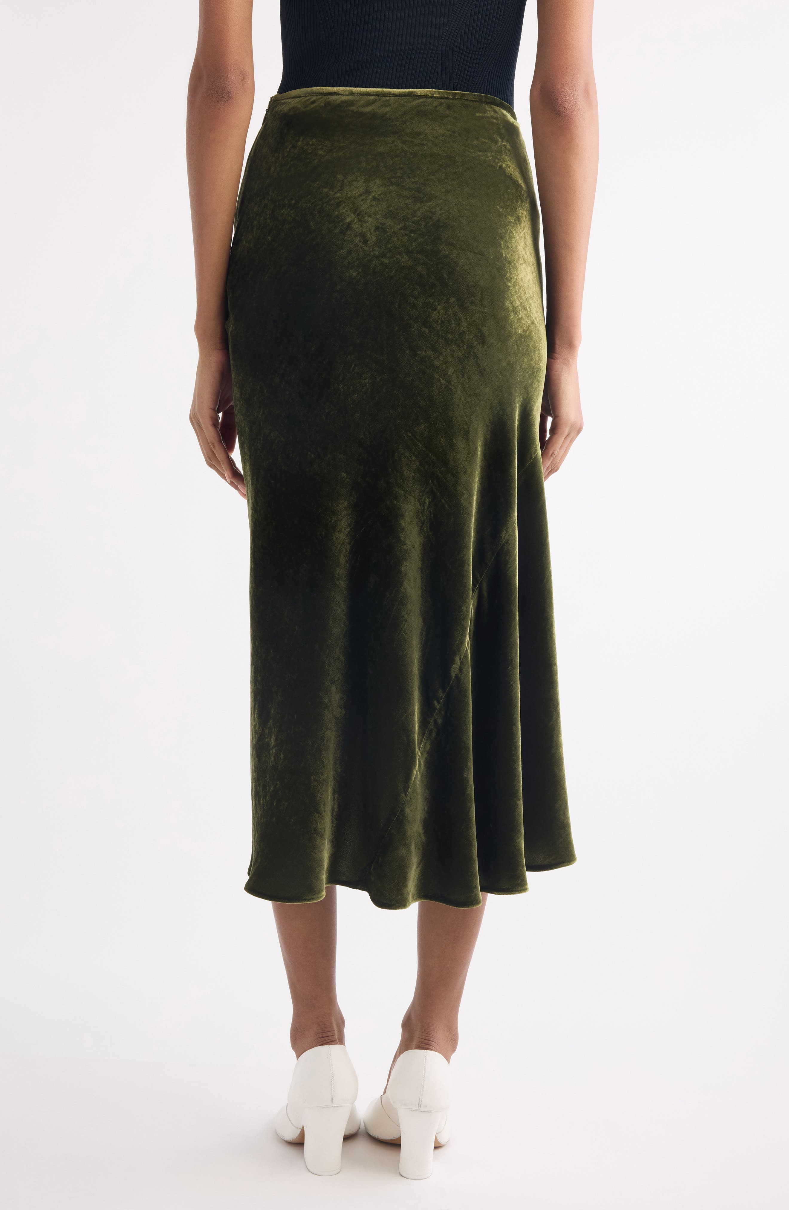 Dries Van Noten Smila Twist Front Velvet Midi Skirt in Khaki at Nordstrom - 3