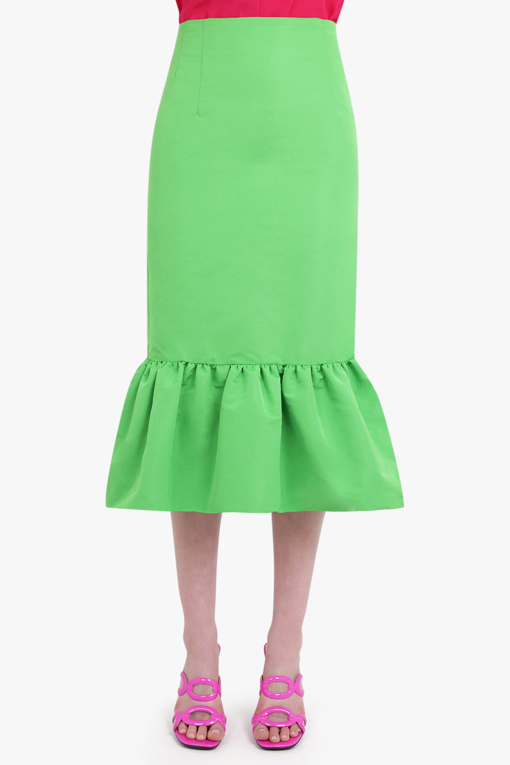 MIDI TAFFETA PEPLUM SKIRT | GREEN - 3