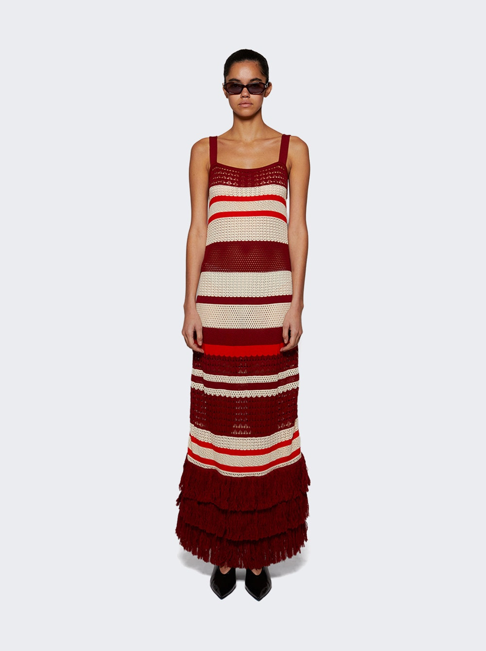 Embayed Midi Dress Antique Ecru And Wine - 3