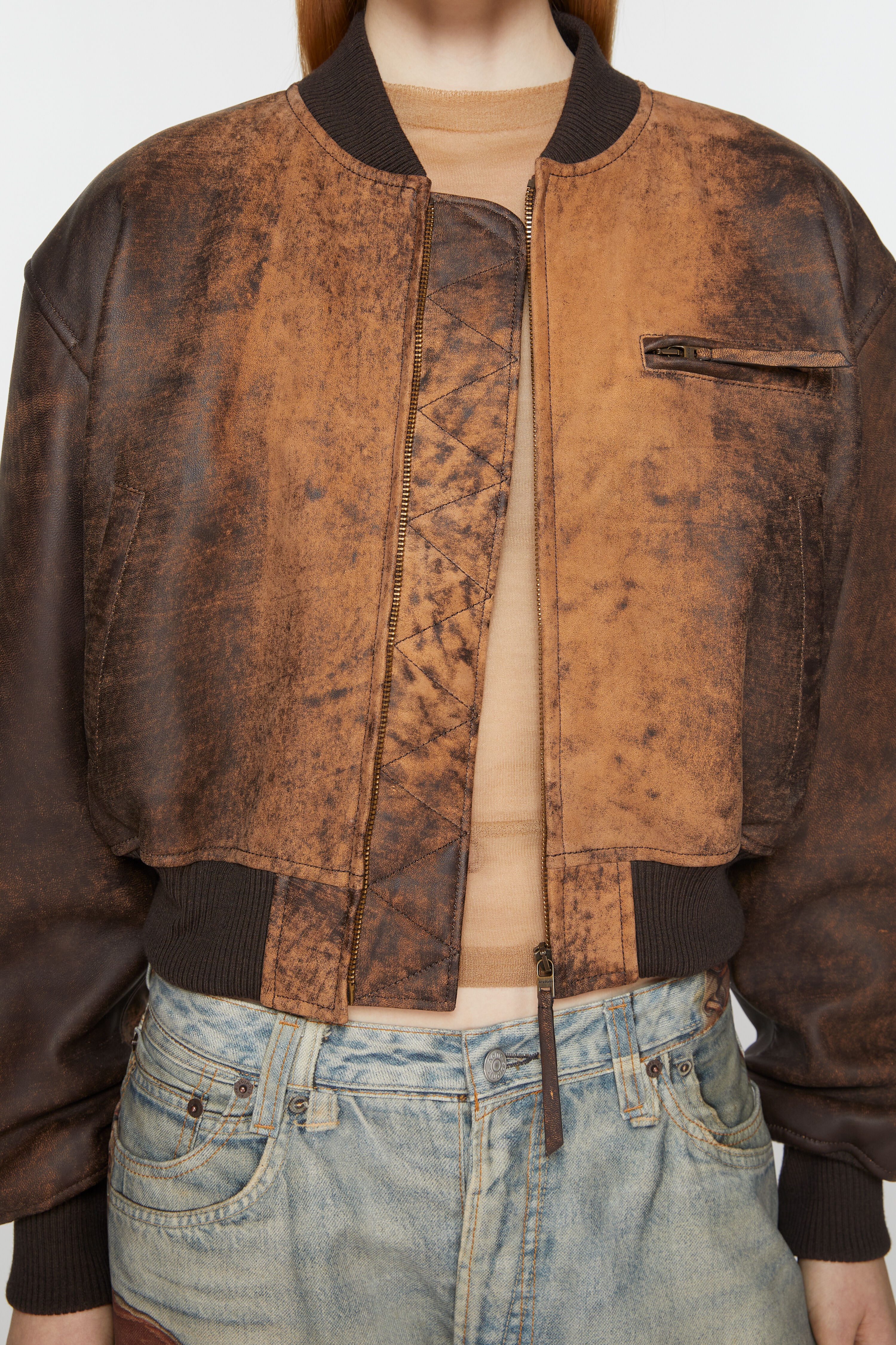 Leather bomber jacket - Brown - 5