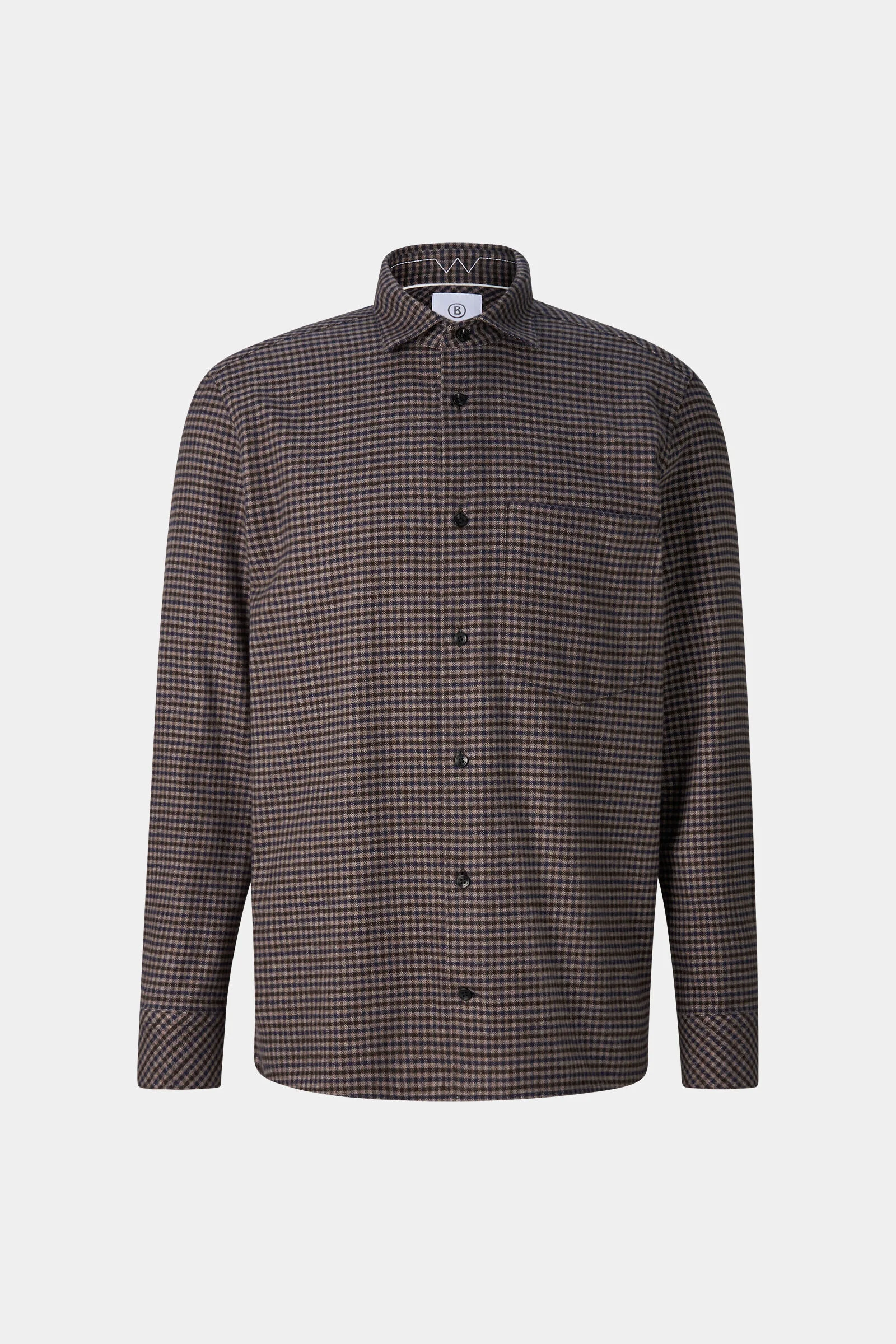 Hardy Cotton Flannel Shirt in Coffee/Beige/Navy - 1