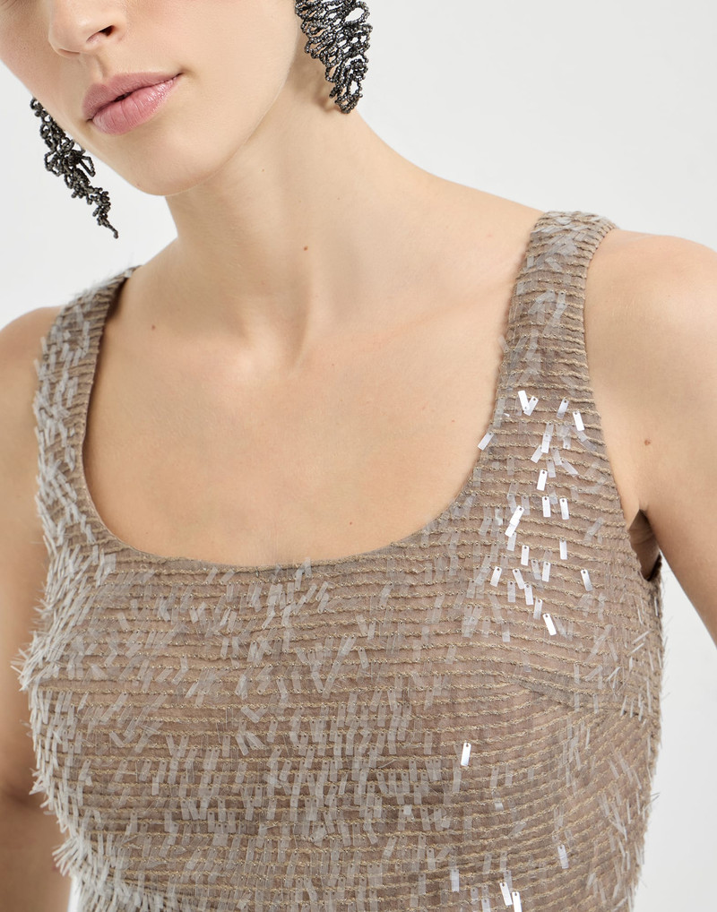 Dazzling cascade embroidery cropped top in crispy silk 4