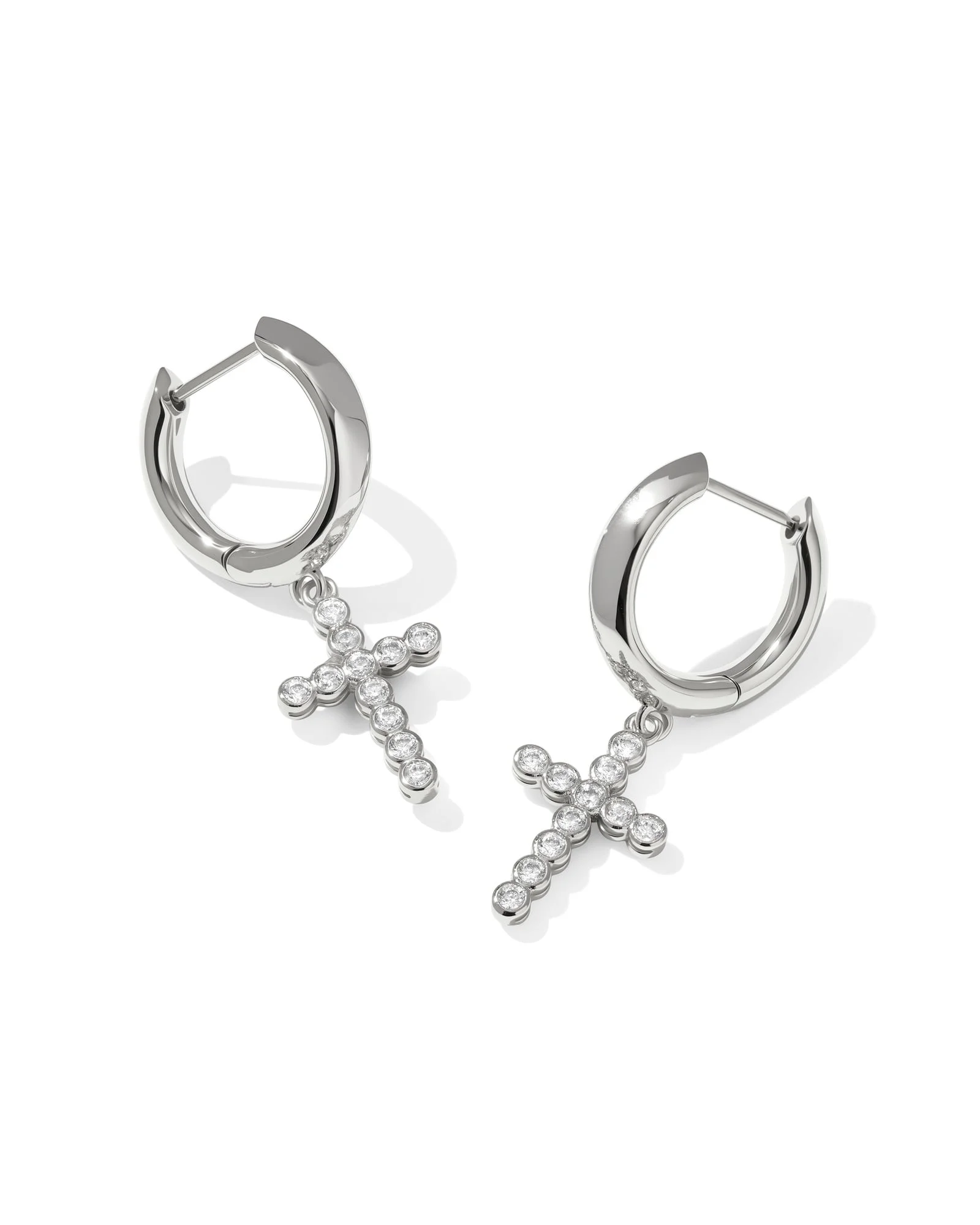 Cross Silver Crystal Huggie Earrings - 1
