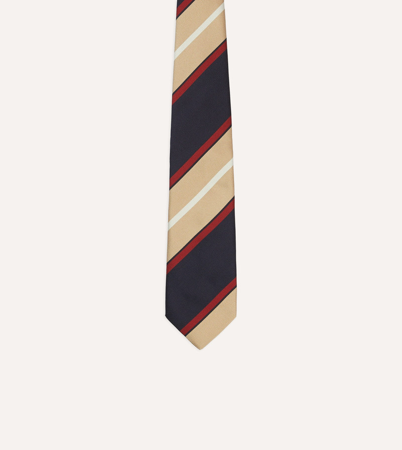 Navy, Red and Gold Stripe Repp Silk Tipped Tie 3