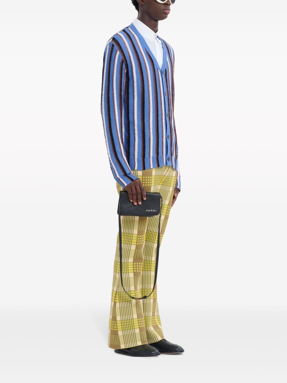 stripe-pattern V-neck cotton cardigan - 3