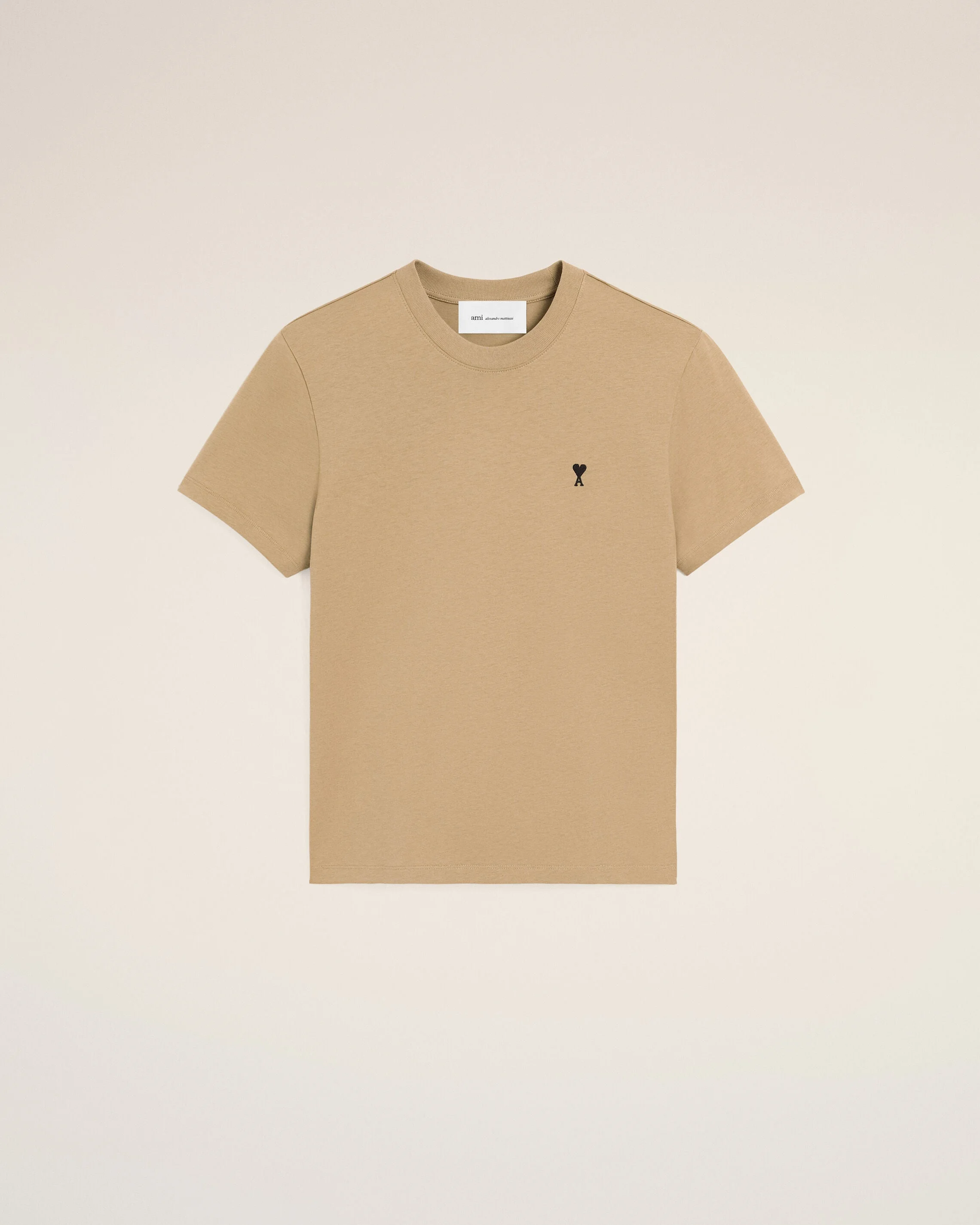 BEIGE COTTON T-SHIRT WITH AMI DE COEUR - 1