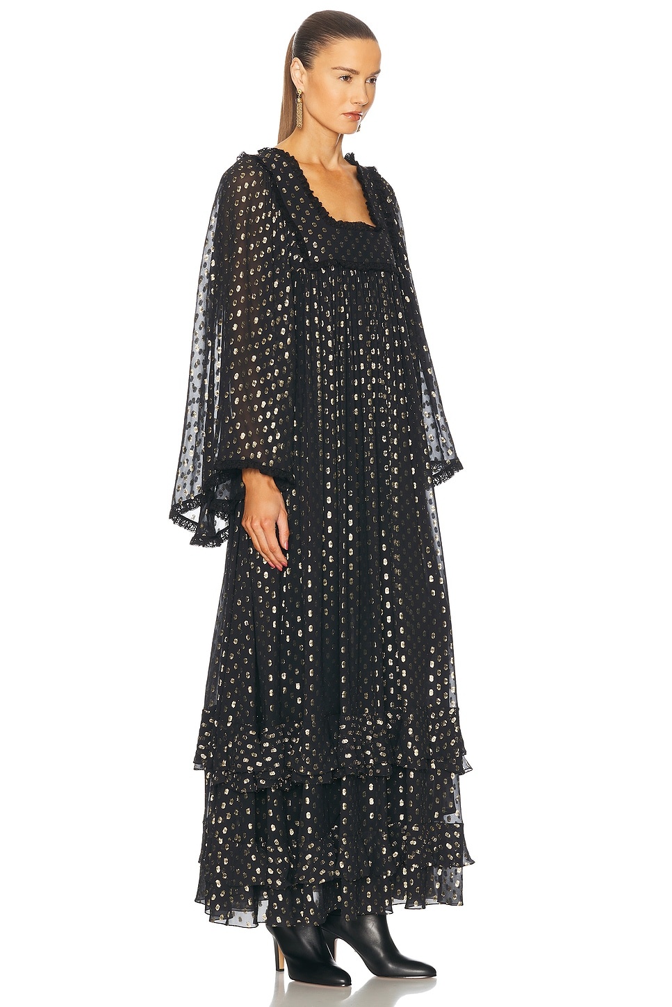 Flowy Tiered Polka Dot Long Dress - 2
