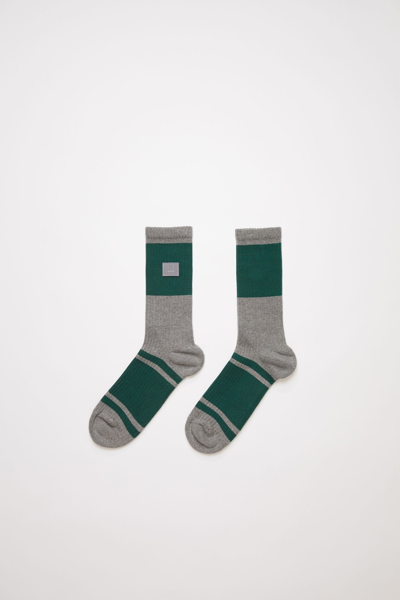 Face patch striped socks grey melange/forest green 1