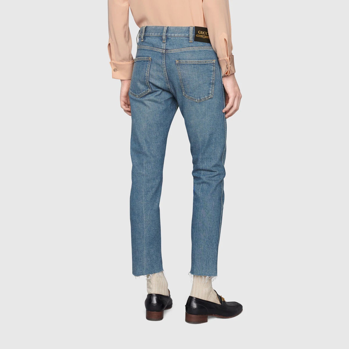 Stretch denim pant with raw cut hem - 5