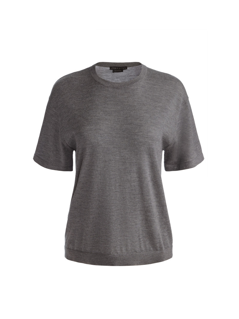 AMELIE CASHMERE KNIT TEE - MEDIUM HEATHER GREY 1