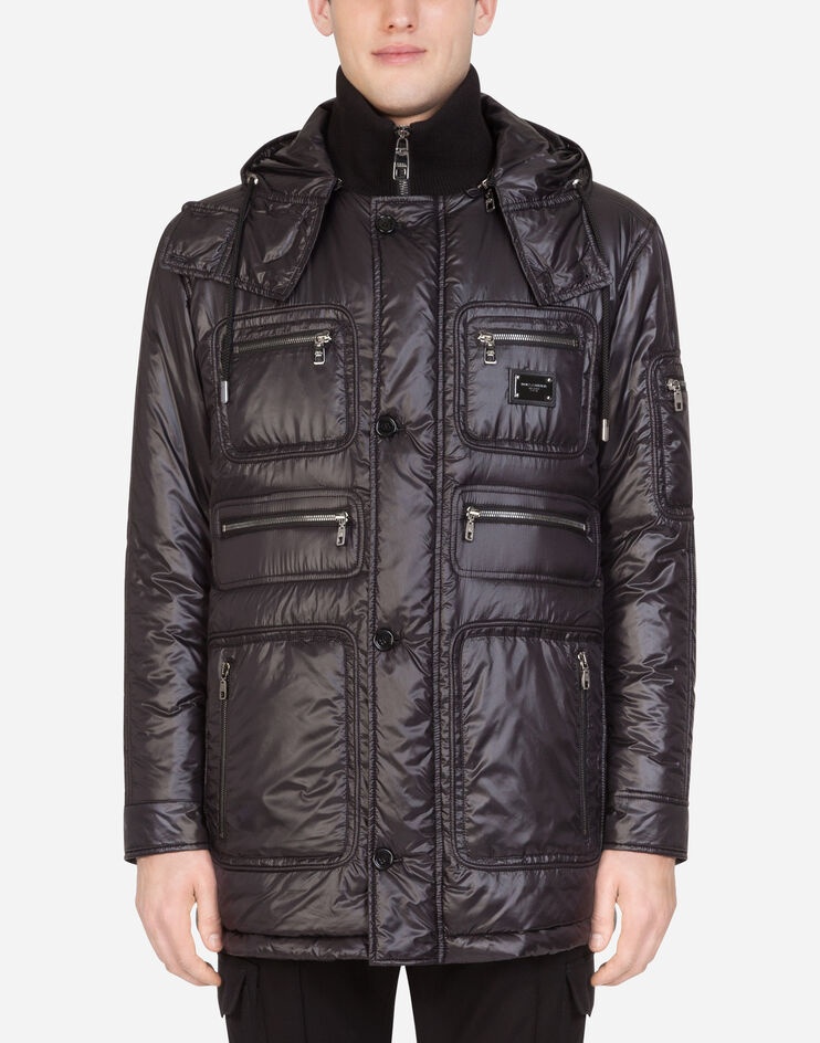 Nylon quilted jacket with hood and patch - 1