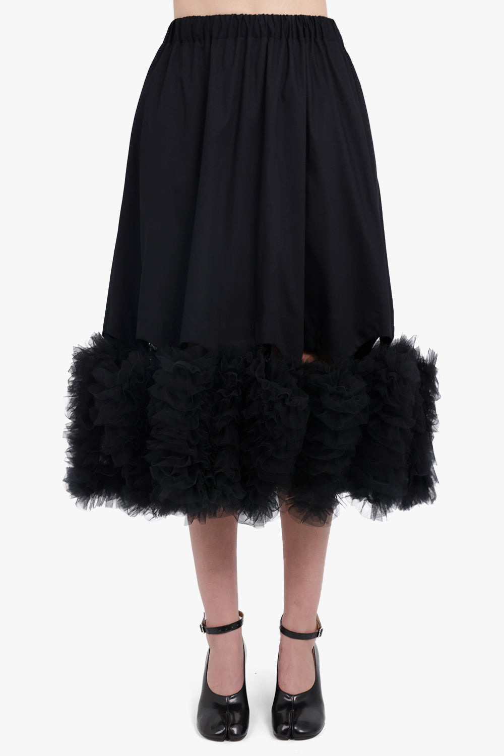MIDI SKIRT WITH ATTACHED TULLE HEM | BLACK - 3