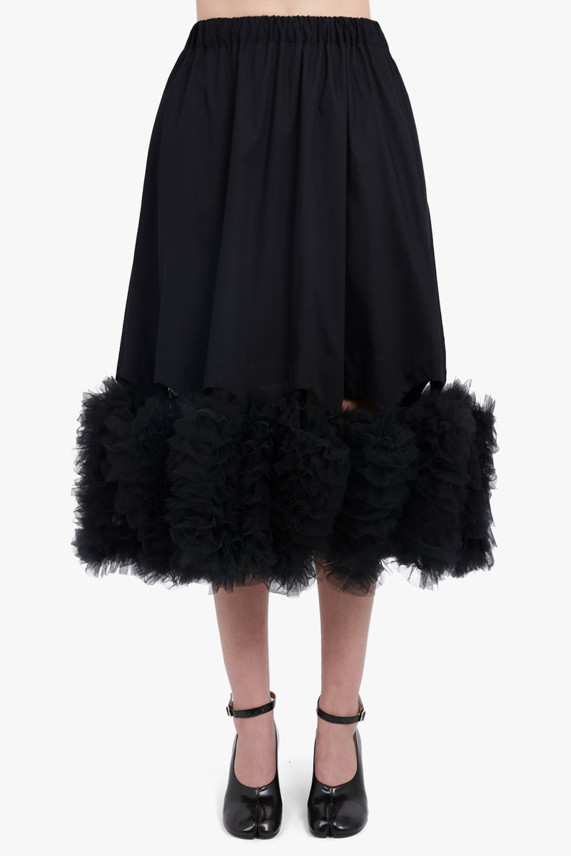 Noir Kei Ninomiya MIDI SKIRT WITH ATTACHED TULLE HEM | BLACK outlook