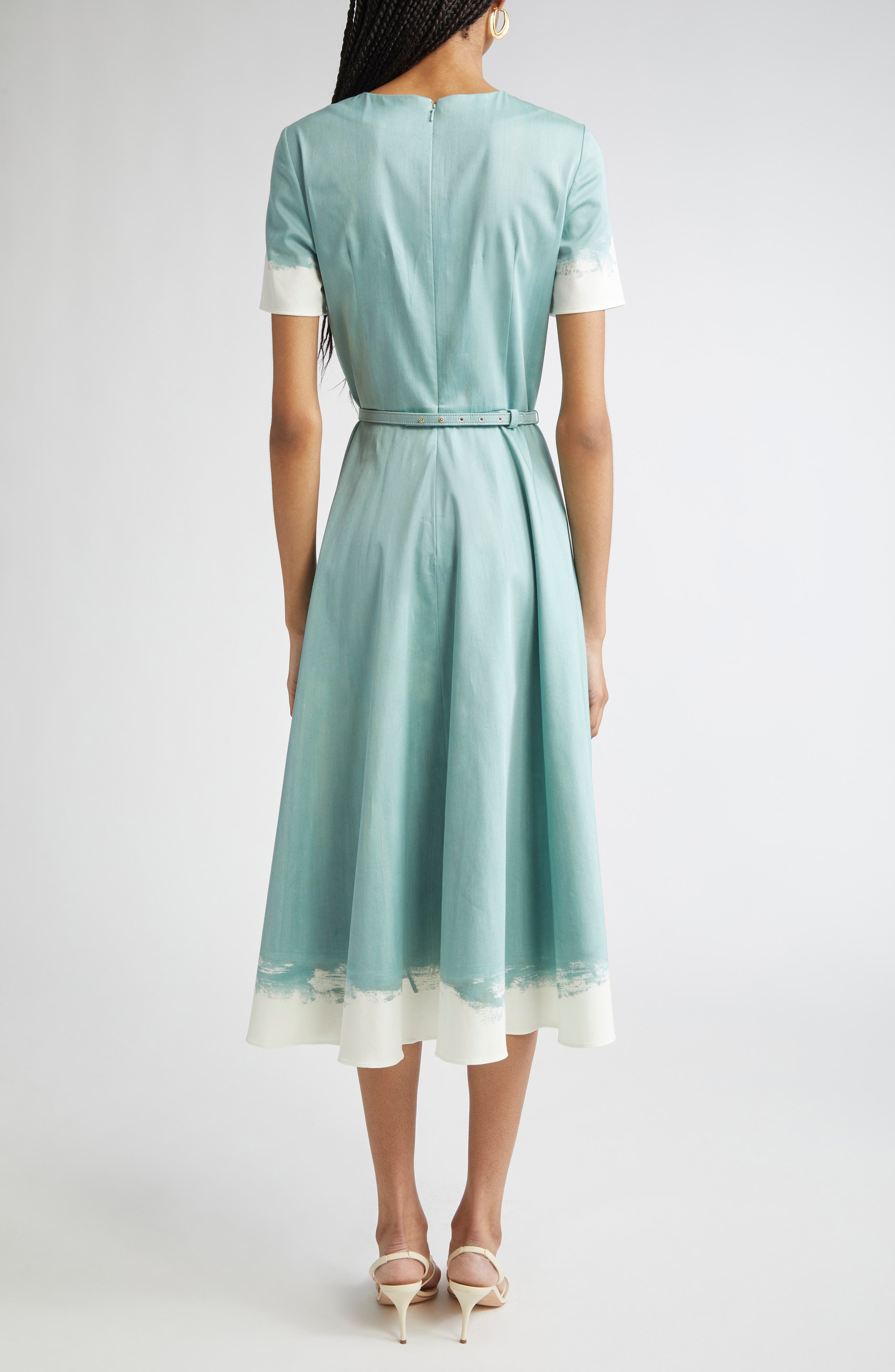Oscar de la Renta Butterfly Belt Poplin Midi Dress in Seaglass at Nordstrom - 2