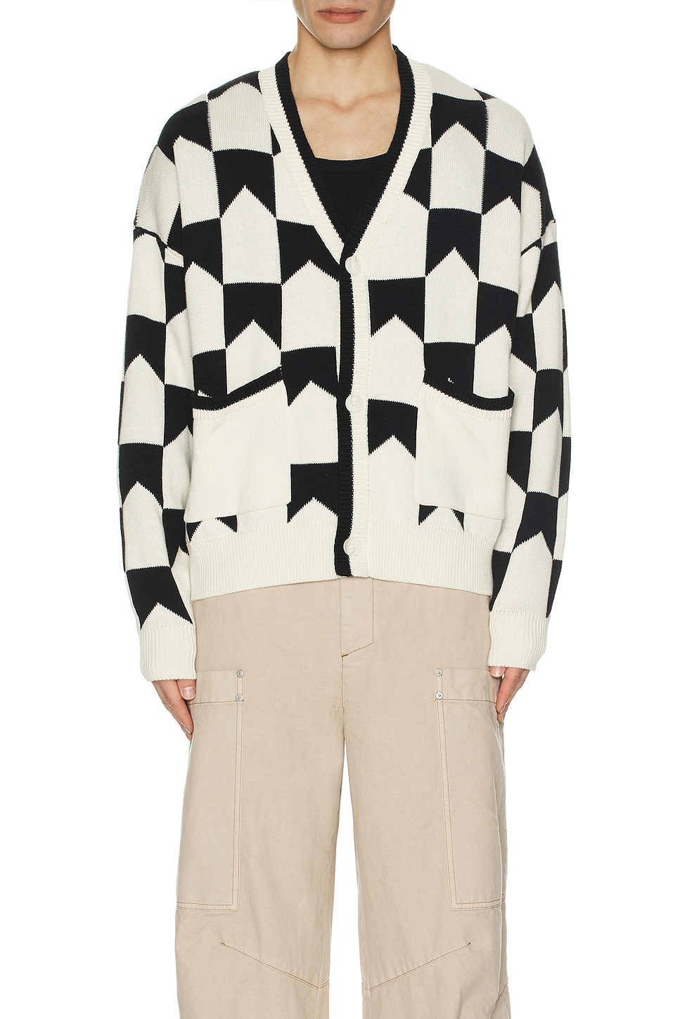 Chevron Checkered Knit Cardigan - 3