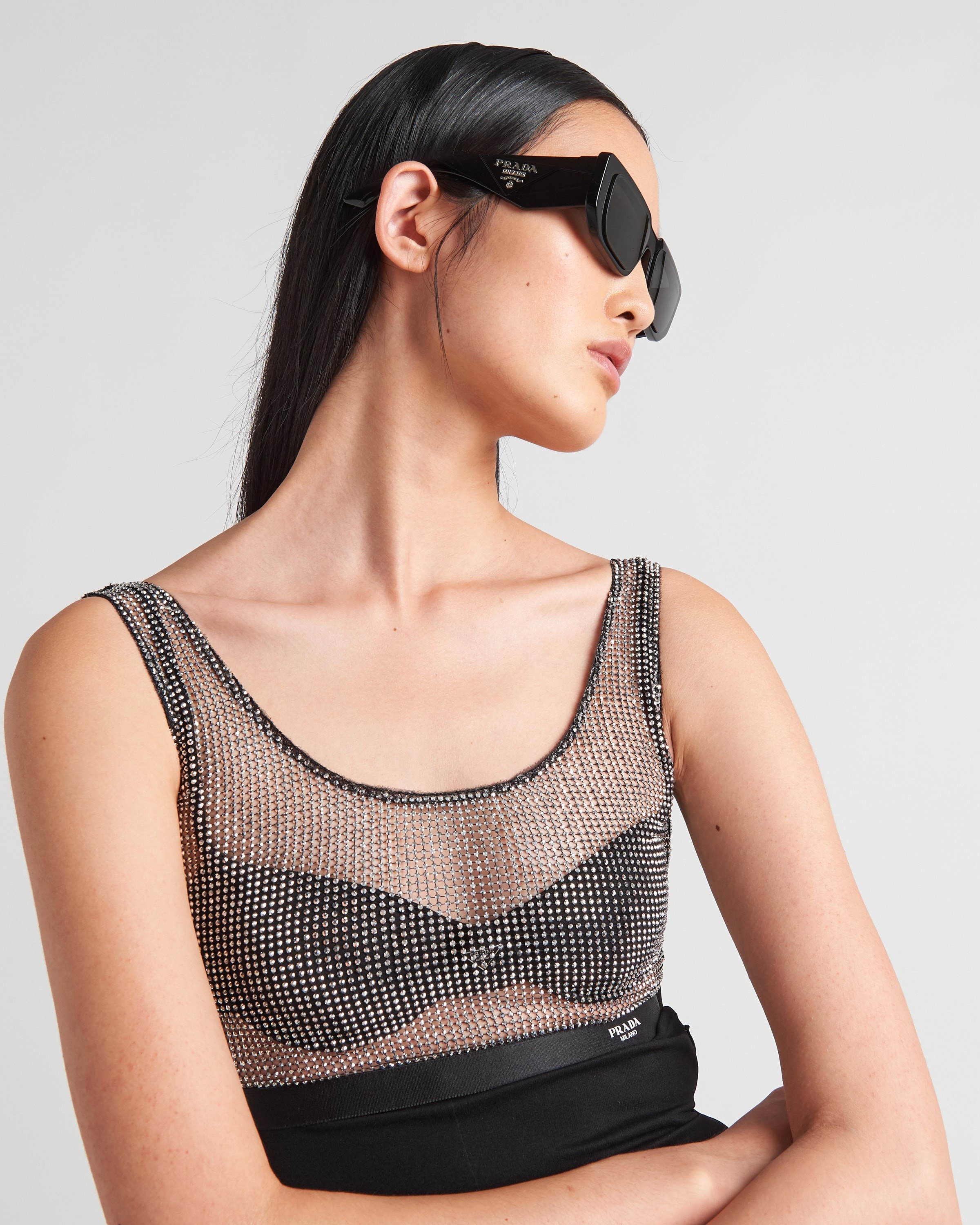 Embroidered rhinestone mesh top - 3