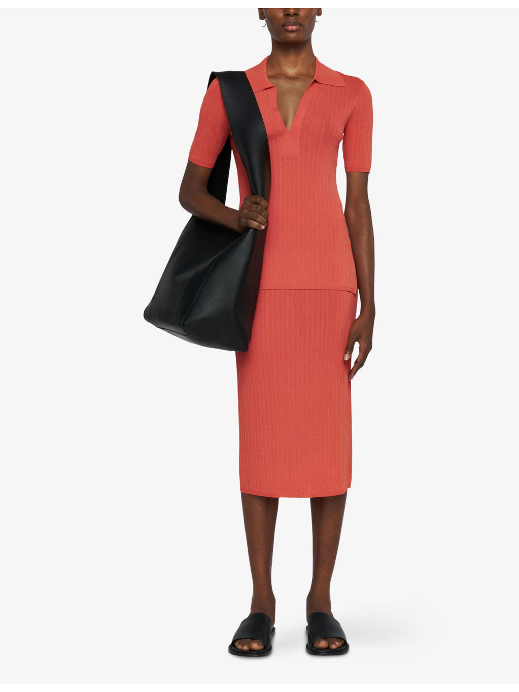 Ribbed Slim-Fit Stretch-Woven Midi Skirt - 2