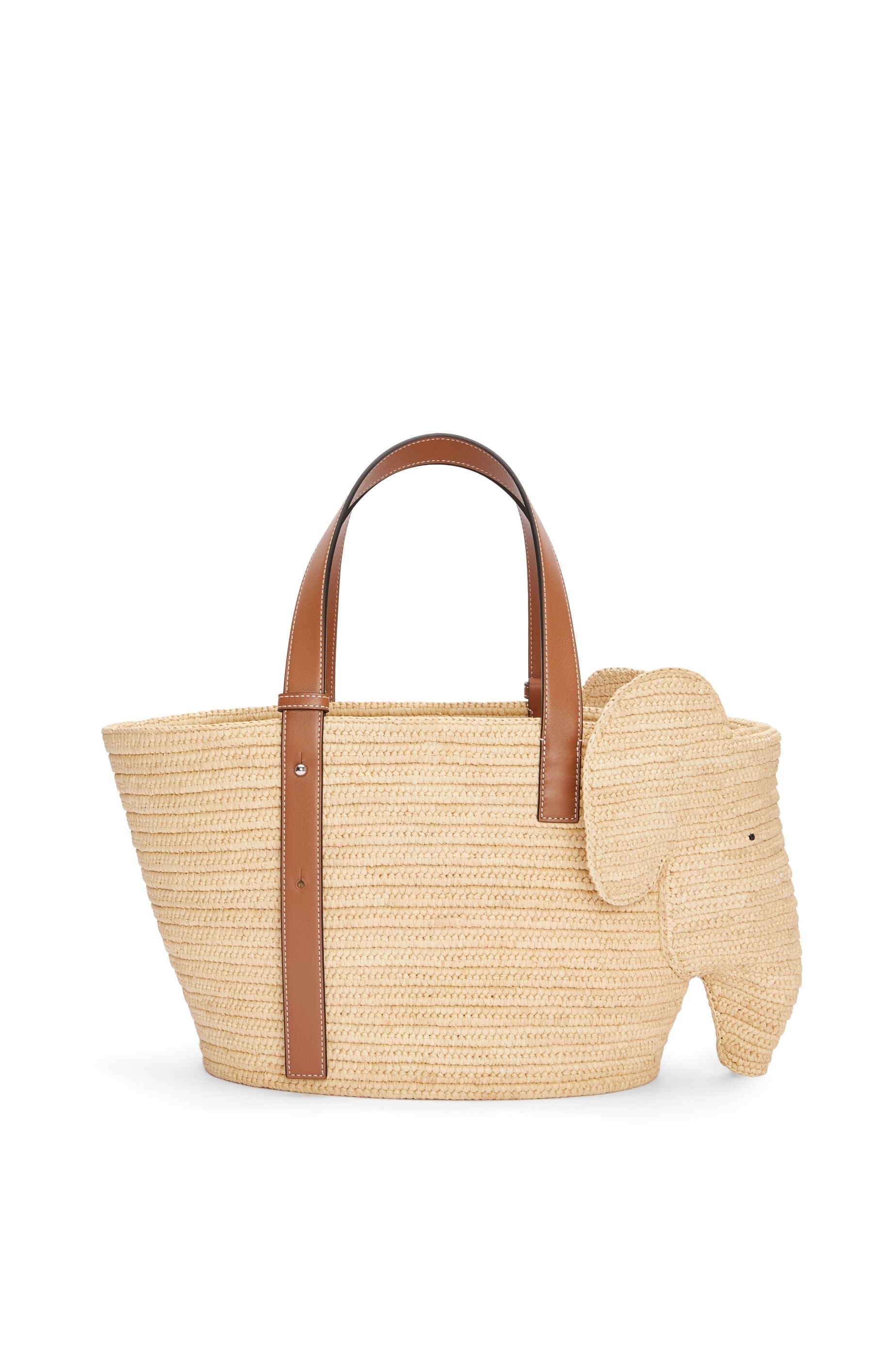 Elephant basket bag in raffia and calfskin - 5