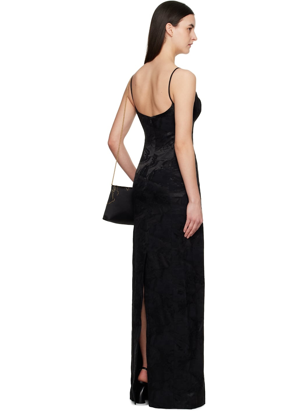 Black Brocade Maxi Dress - 3