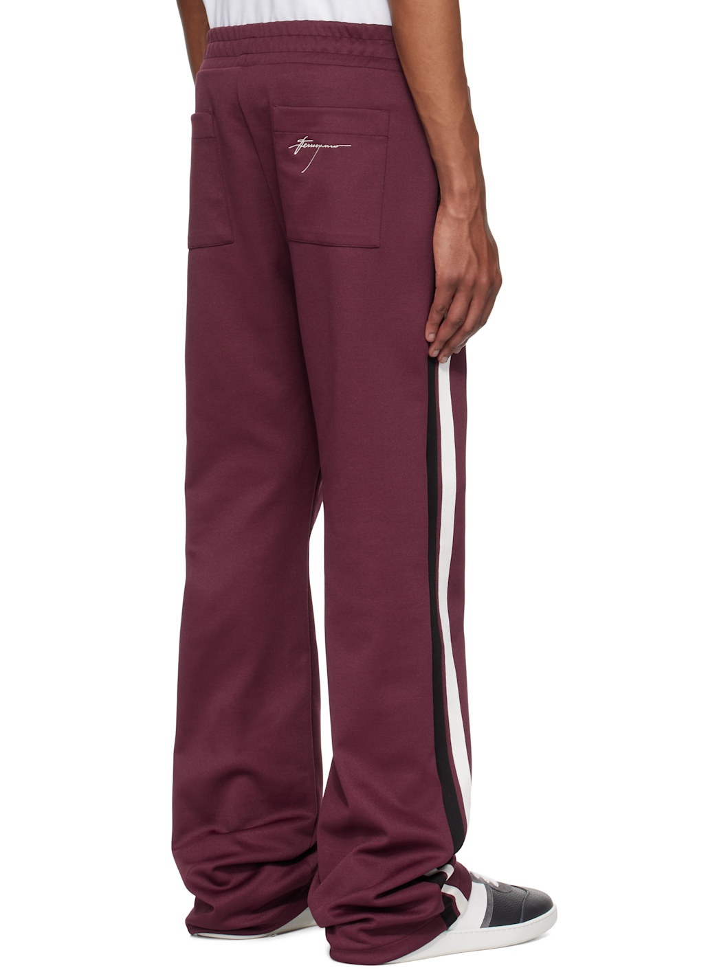 Burgundy Contrasting Bands Sweatpants - 3