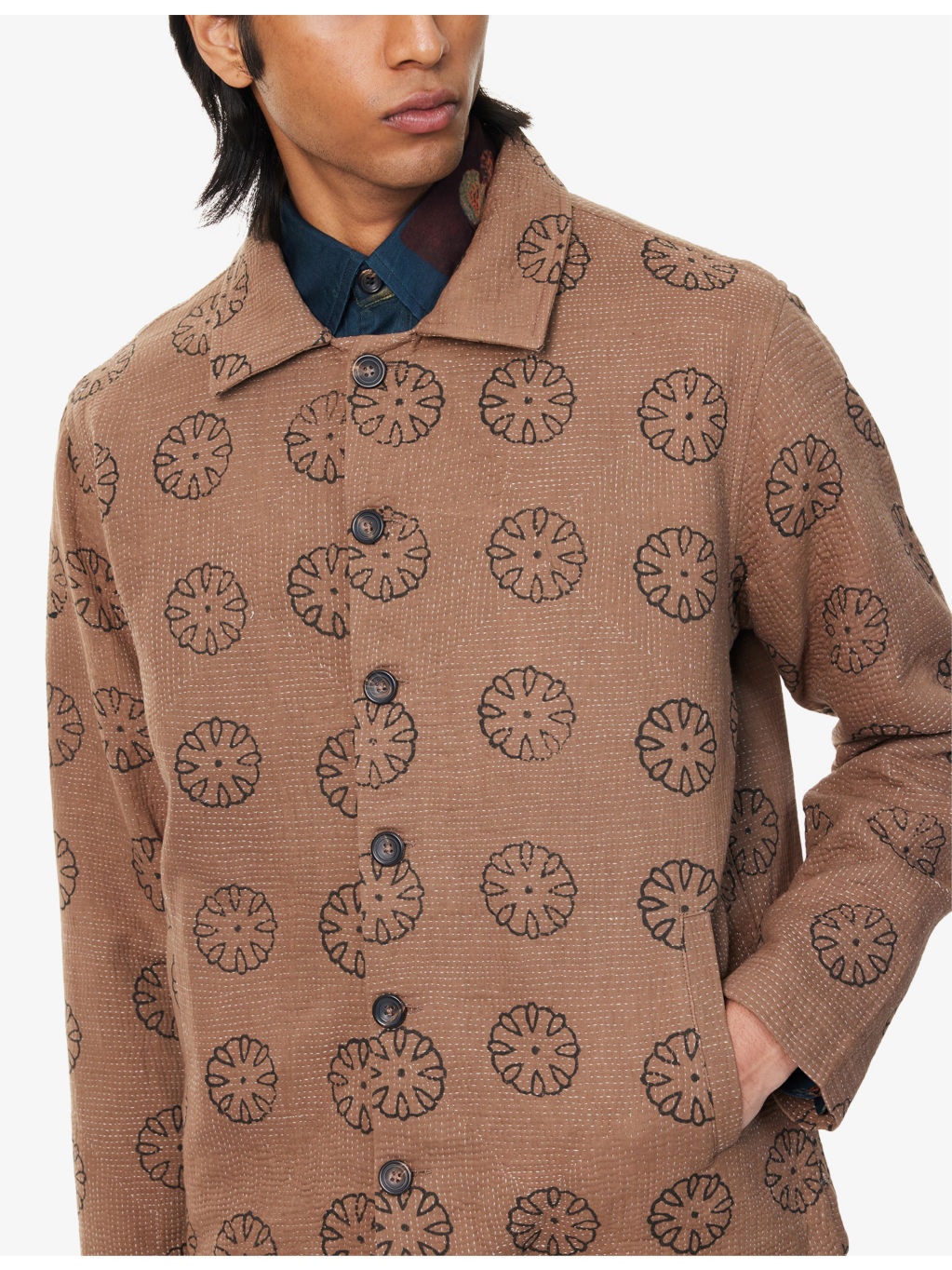 Graphic-Print Cropped Cotton Quilted Jacket - 5