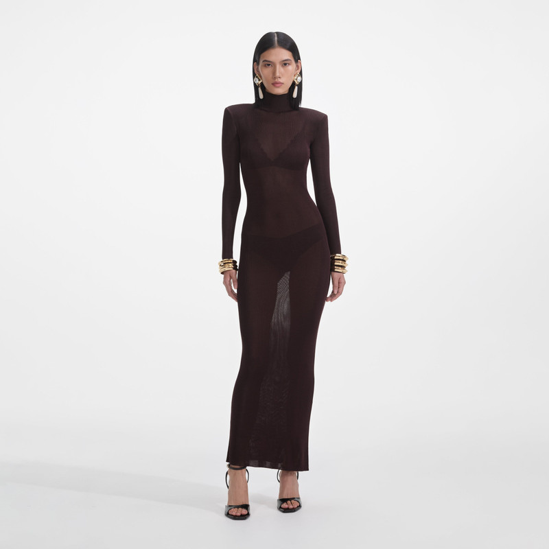 Brown Viscose Knit Maxi Dress - 1