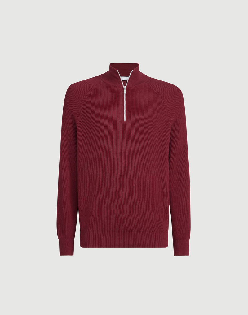 Cotton English rib sweater with half zip and raglan sleeves 1