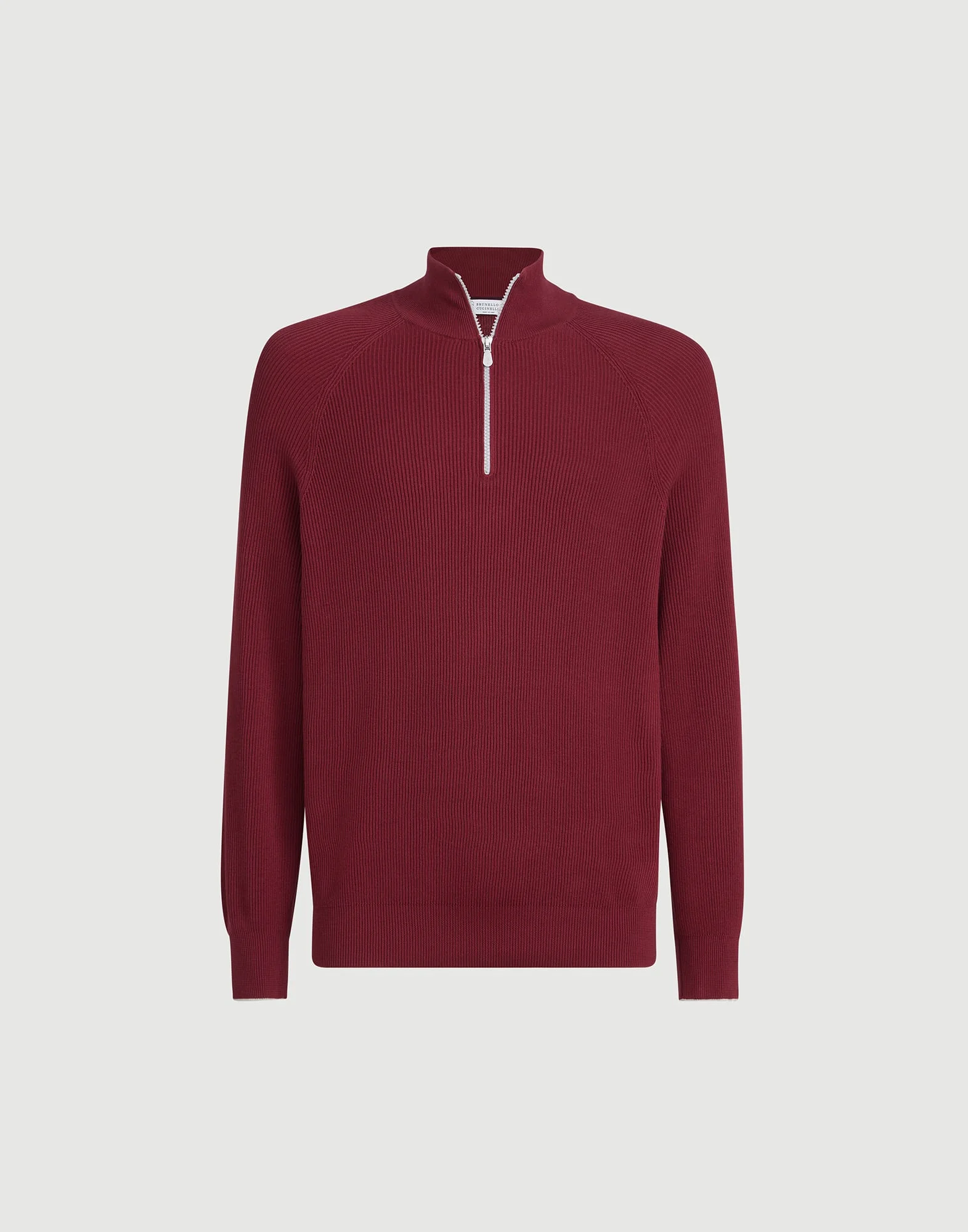 Cotton English rib sweater with half zip and raglan sleeves - 1