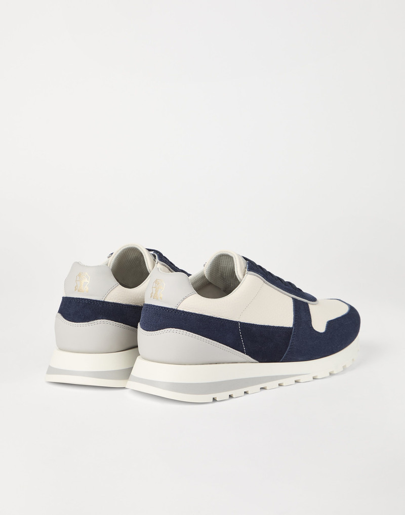 Brunello Cucinelli Washed suede and calfskin runners outlook