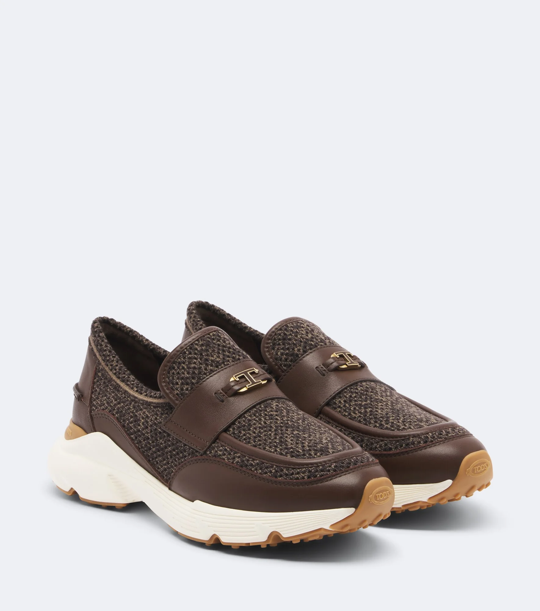 Leather-trimmed knitted slip-on shoes - 1