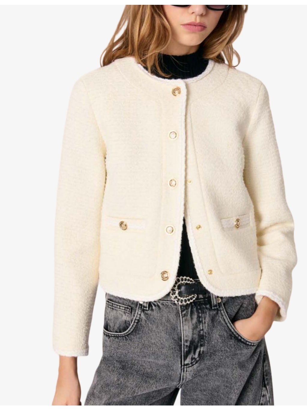 Round-neck button-down cotton and wool-blend blazer - 3