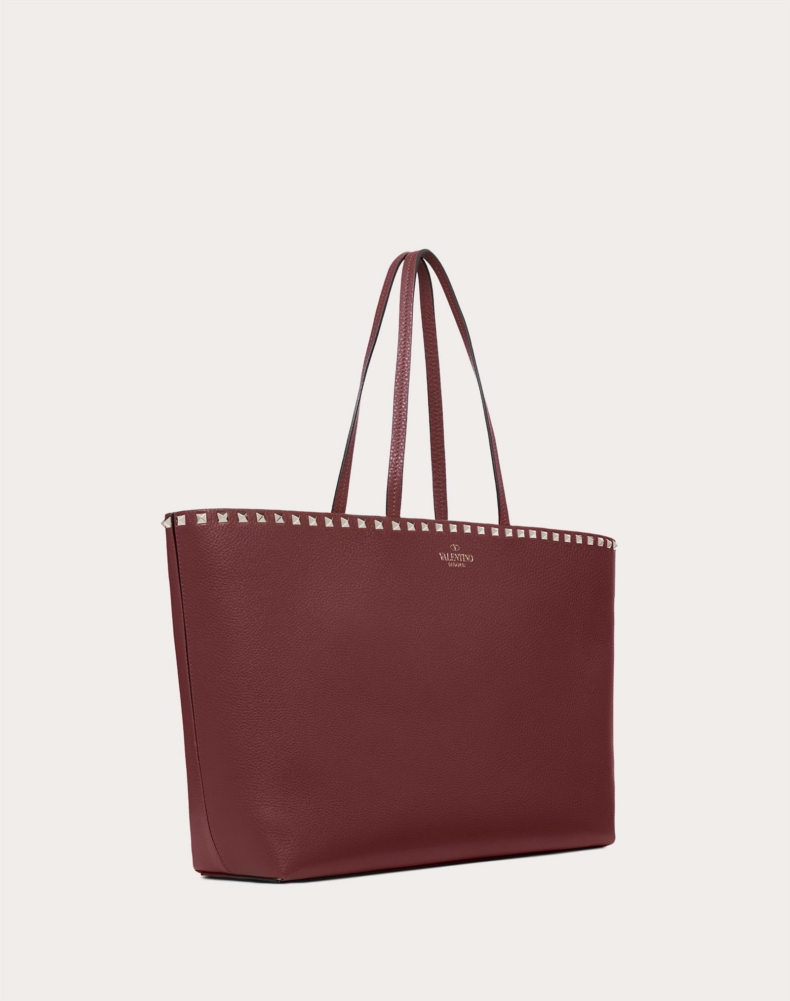 Large grain calfskin leather Rockstud shopping bag - 2