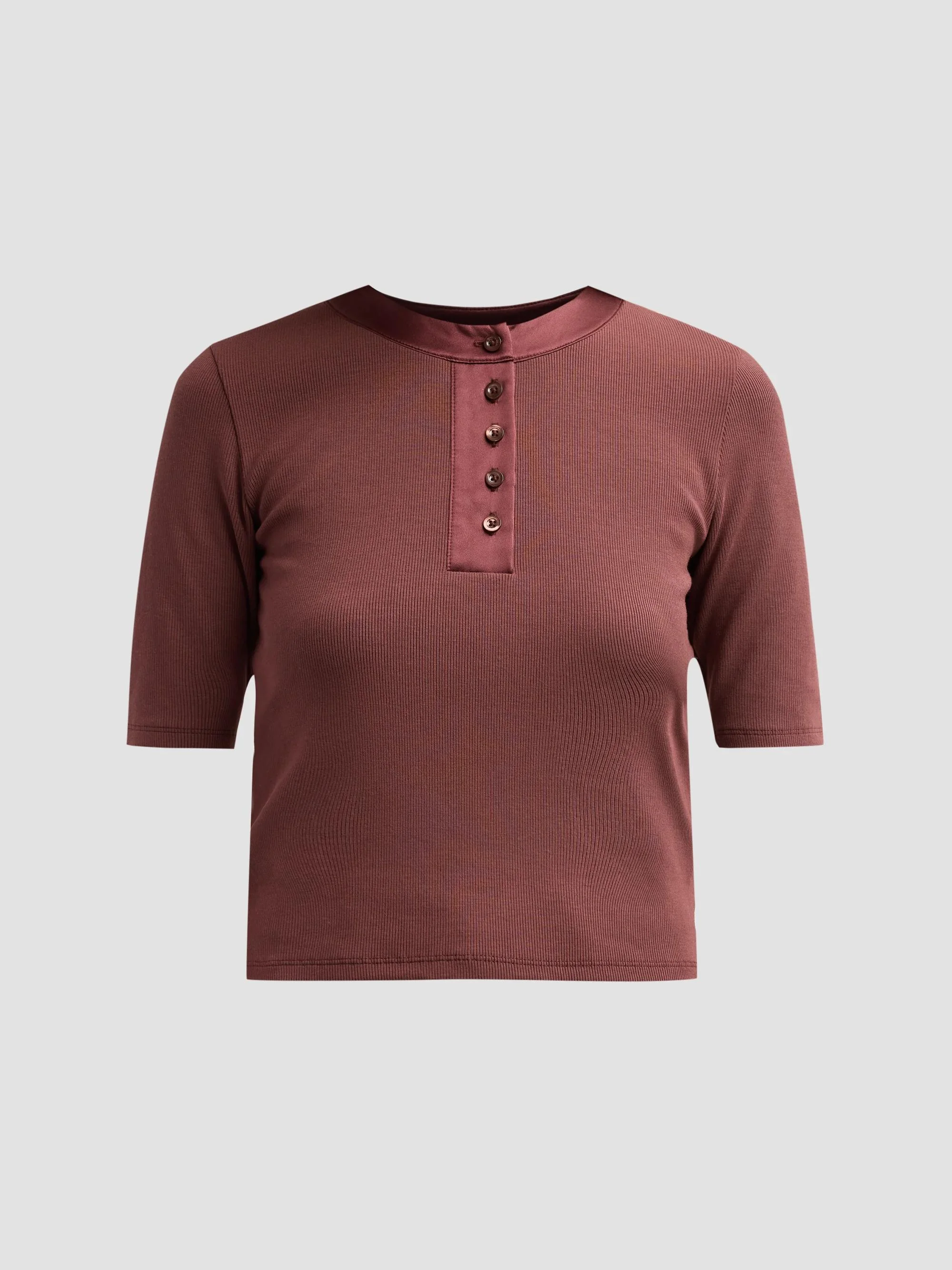 Women's The Satin Trim Henley Top - Currant - 1