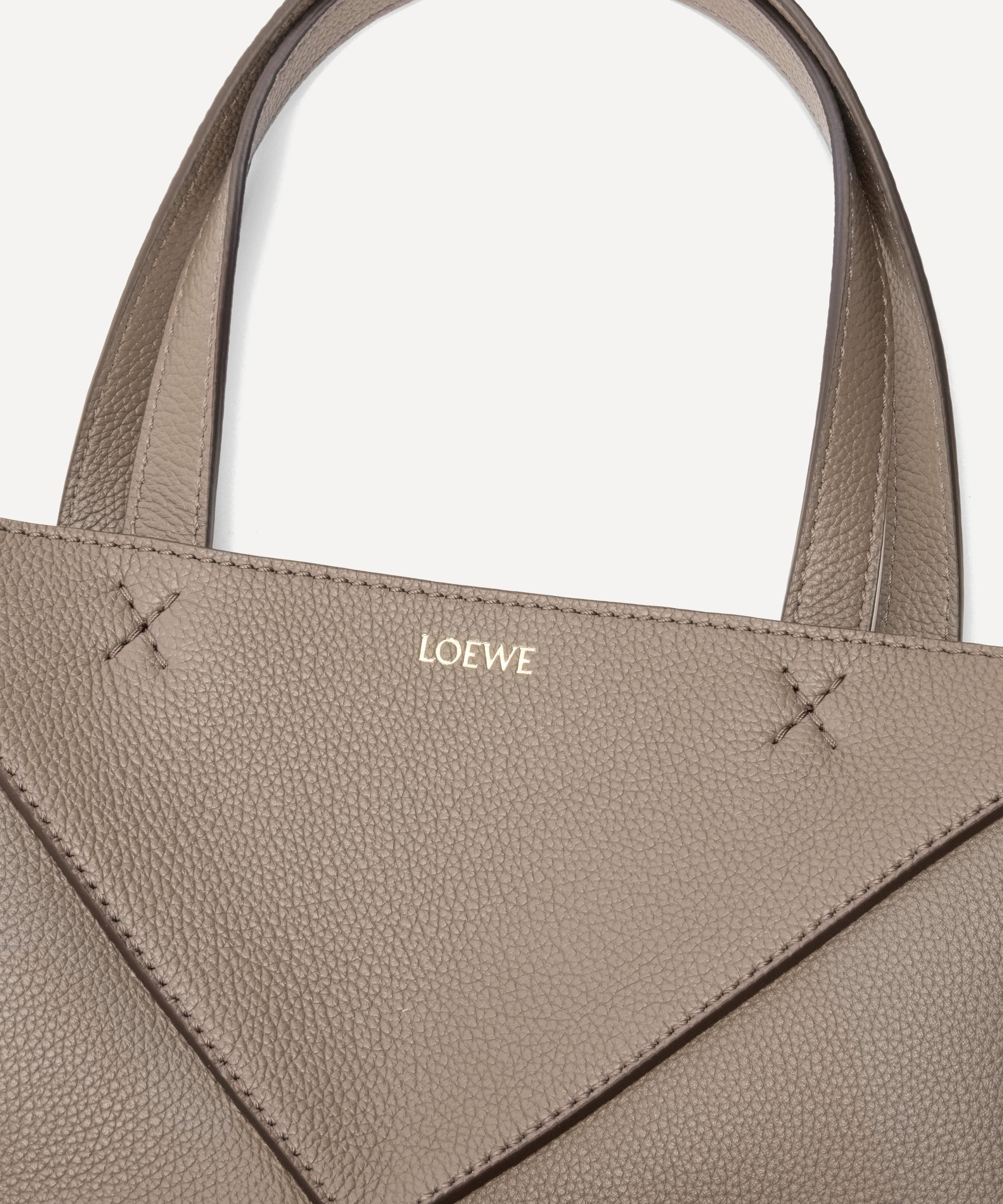 Mini Puzzle Fold Taupe Leather Tote Bag - 7