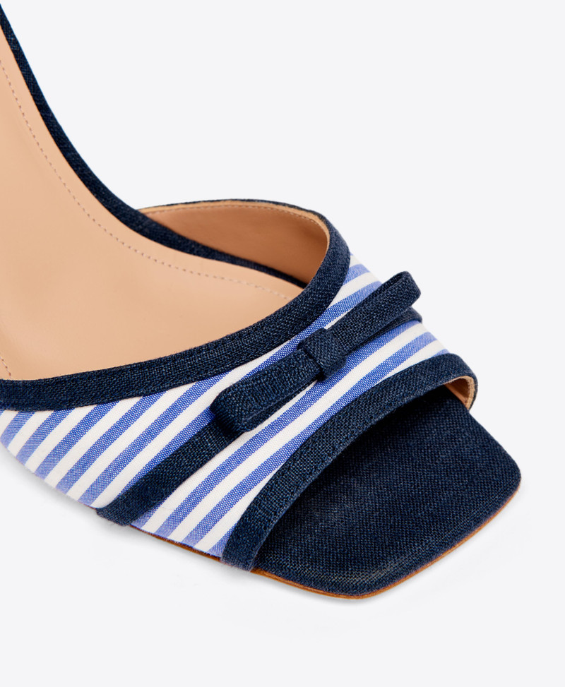 Isla 85 Navy Striped Cotton Wedge Sandals 4