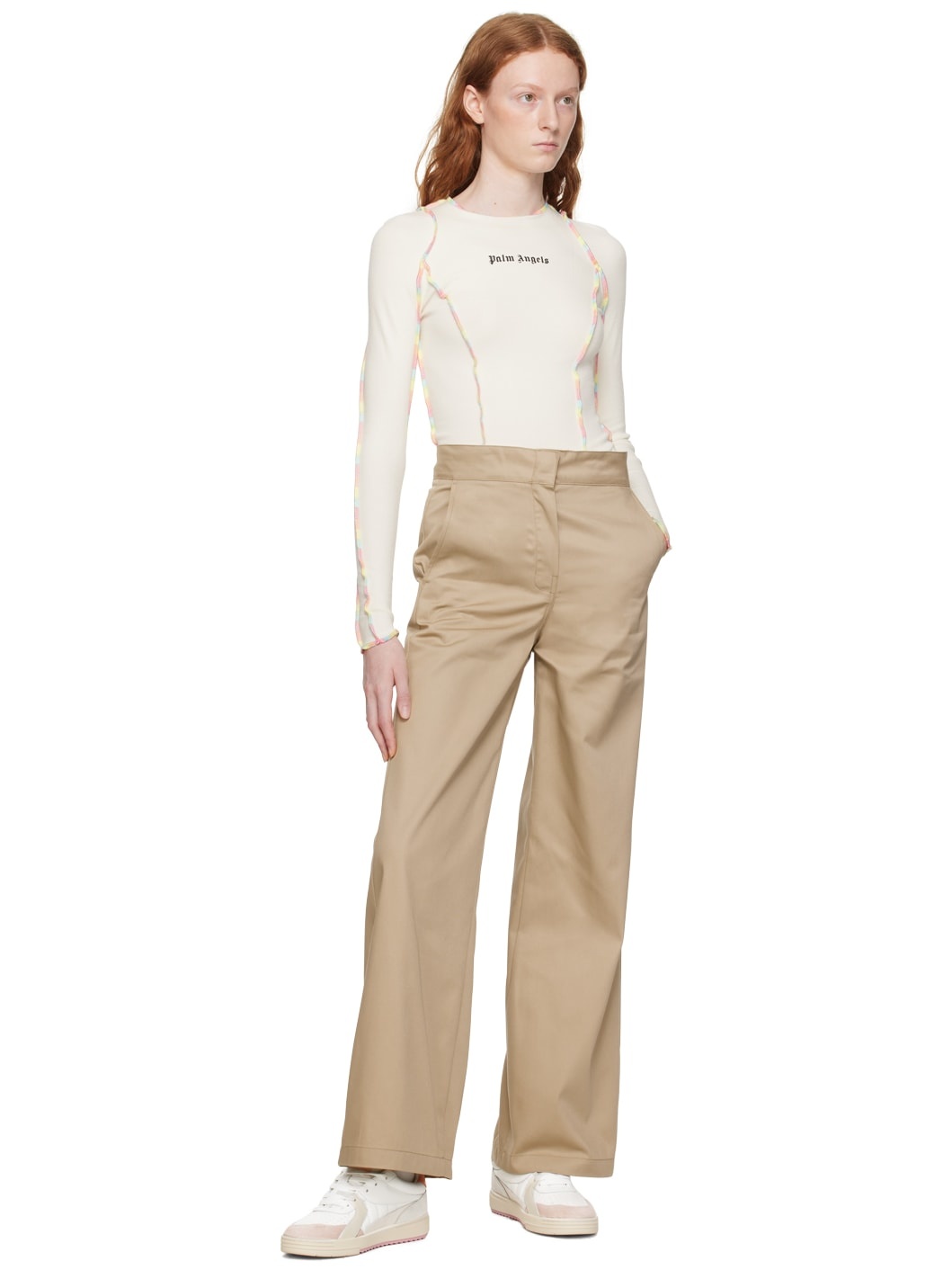 Beige Reversed Waistband Trousers - 4