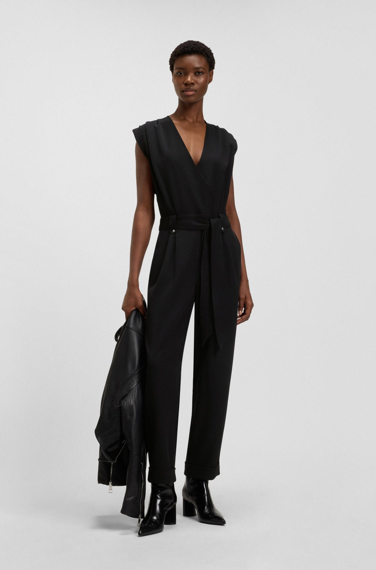 WRAP-FRONT PLEATED JUMPSUIT IN CREPE WITH PRESS-STUDS - 2