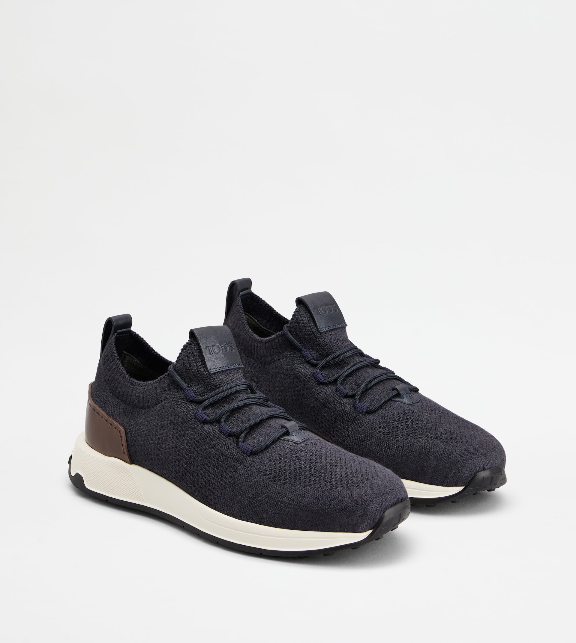 SOCK SNEAKERS IN TECHNICAL FABRIC AND LEATHER - BLUE, BROWN - 3