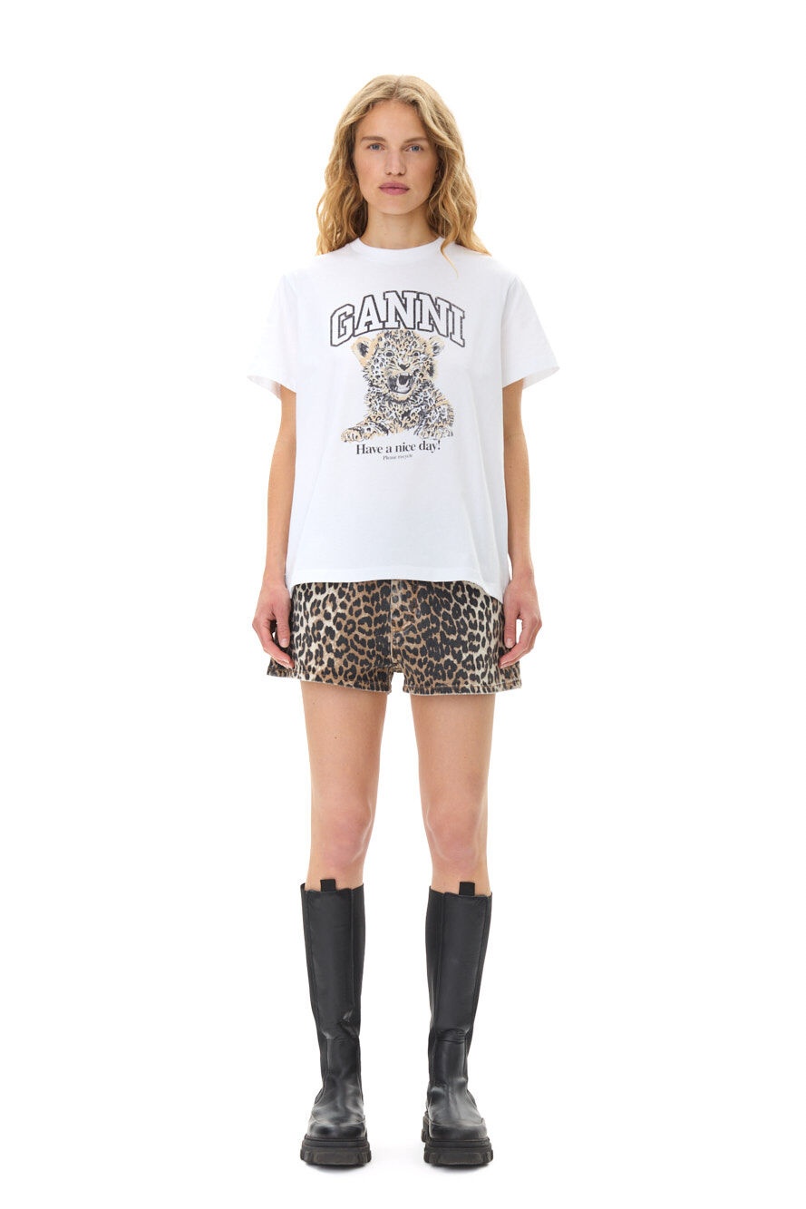 WHITE BASIC JERSEY LEOPARD RELAXED T-SHIRT - 4