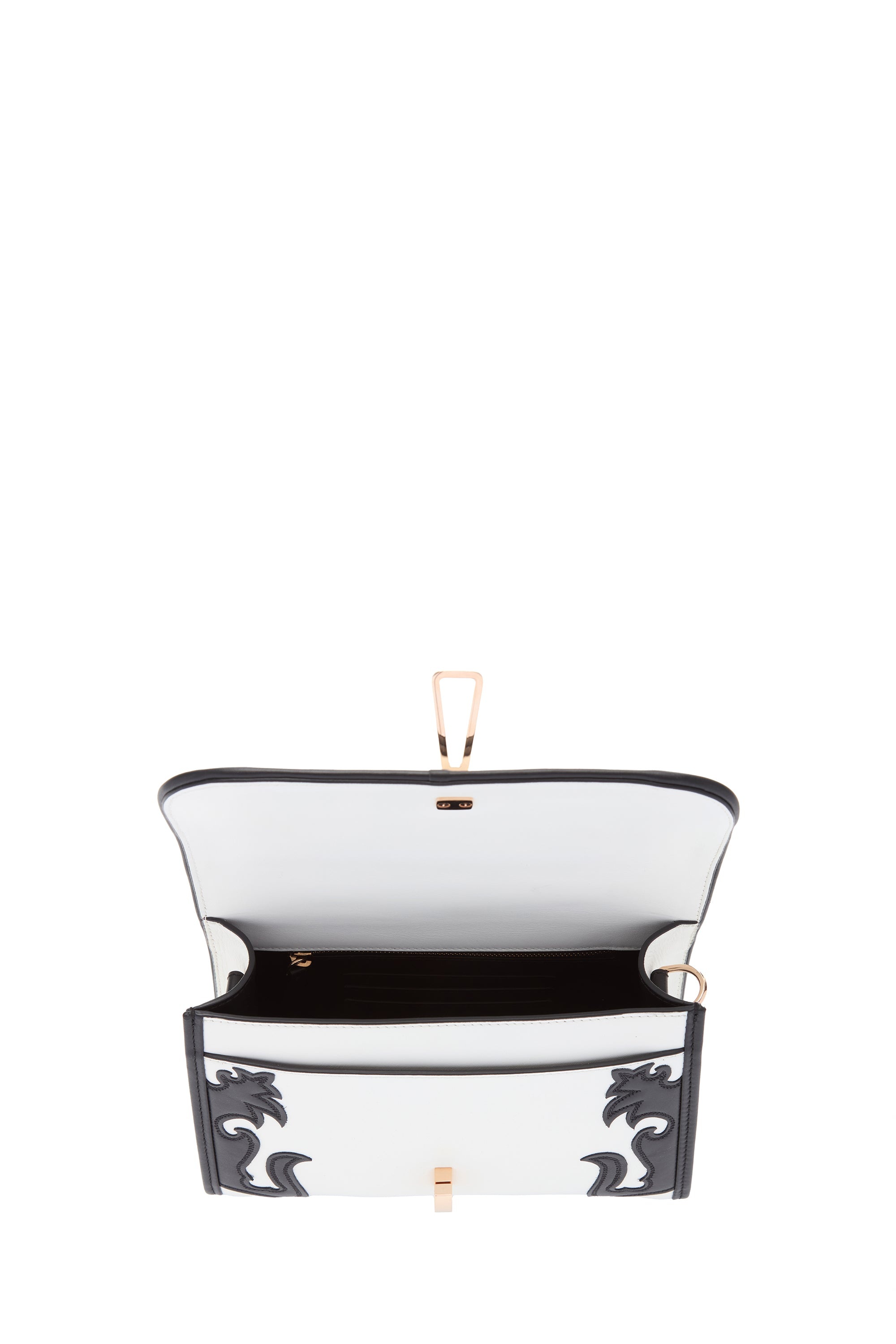 Small Leonora Western Flap Bag in Black & Ivory Leather - 4