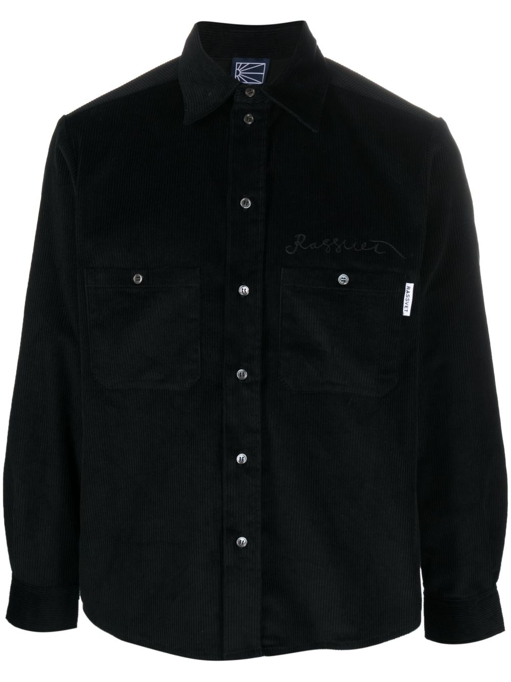 logo-embroidered corduroy cotton shirt - 1