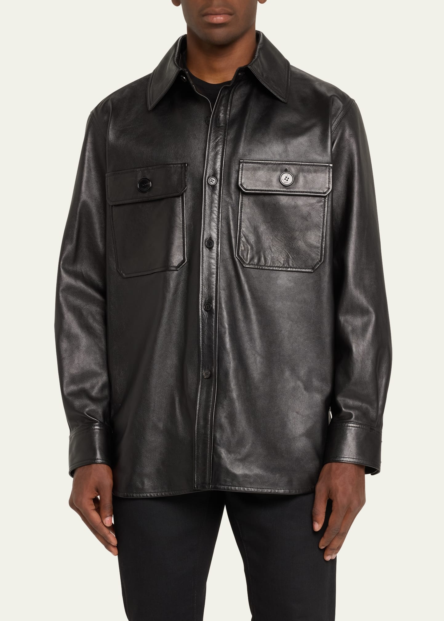 Men's 2-Pocket Leather Overshirt - 4