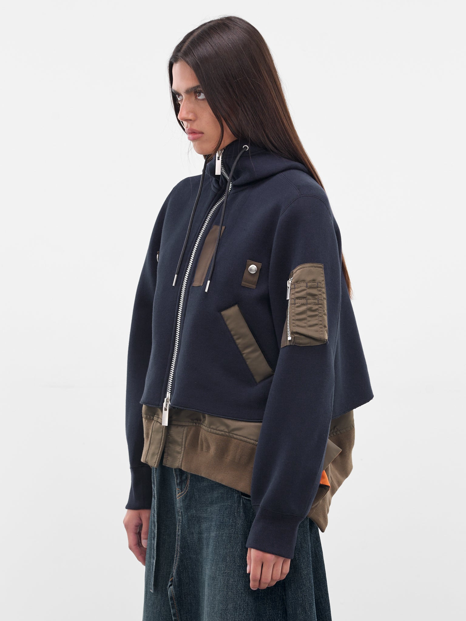 Navy Mixed-Material Zip Hoodie - 2
