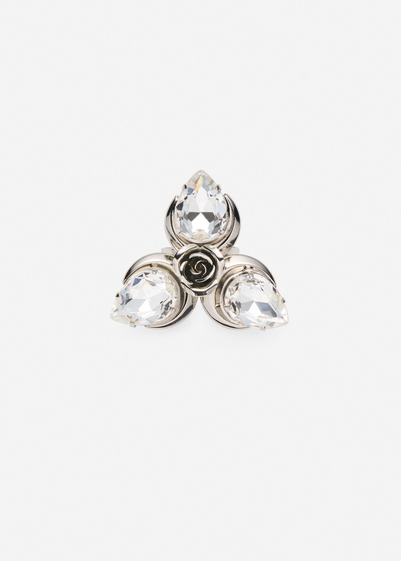 Crystal flower stud ring in silver 1