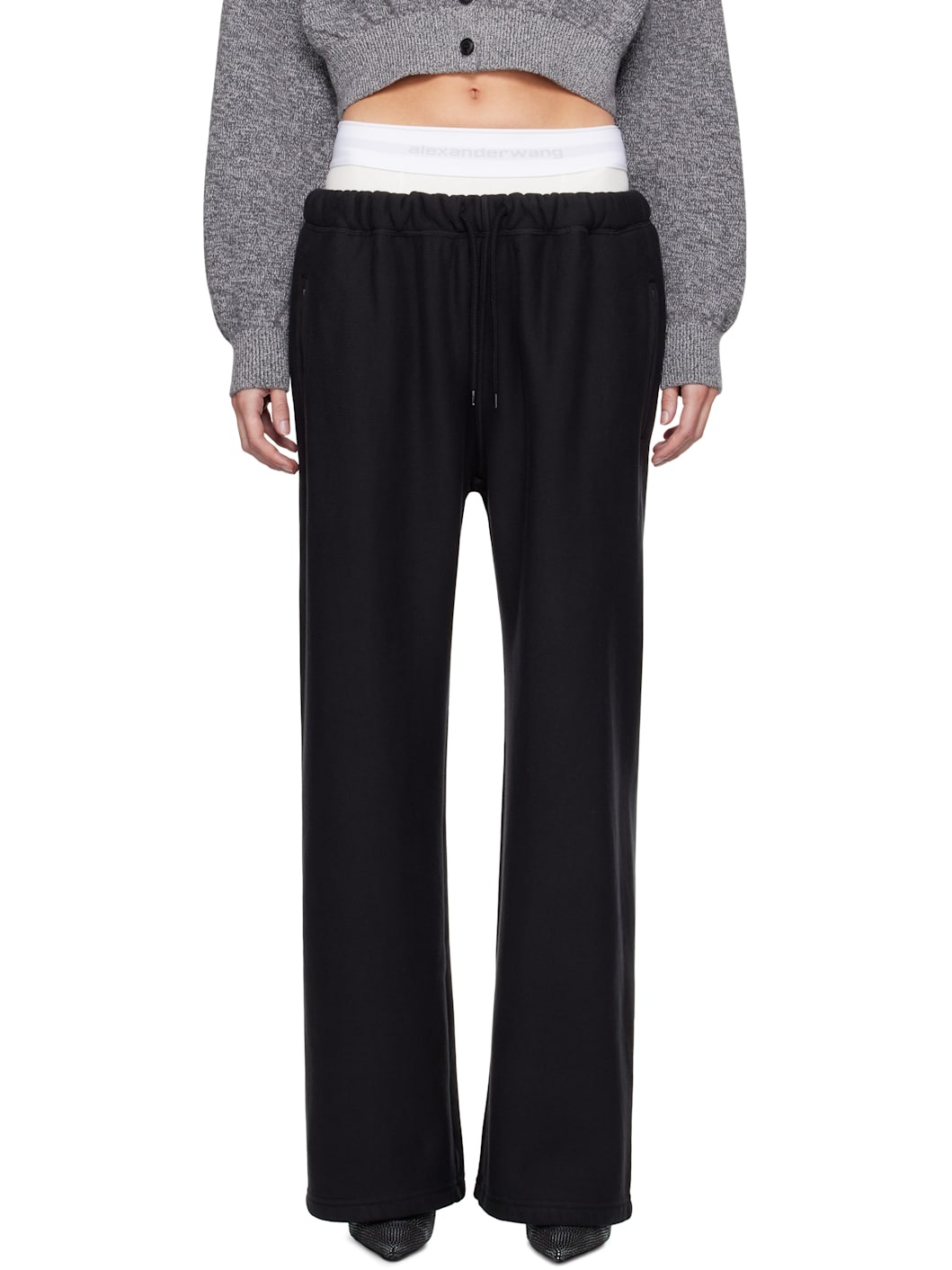 Black Wide Leg Pre-Styled Logo Brief Sweatpants - 1