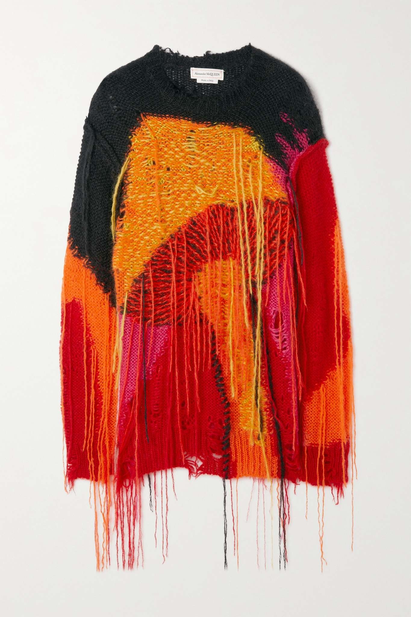 Alexander McQueen Oversized distressed intarsia-knit mohair-blend