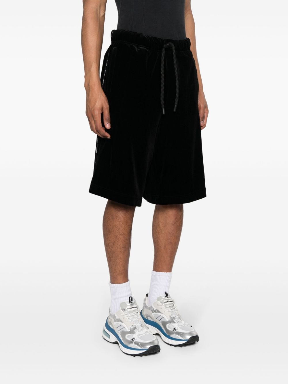 logo-patch velvet shorts - 3
