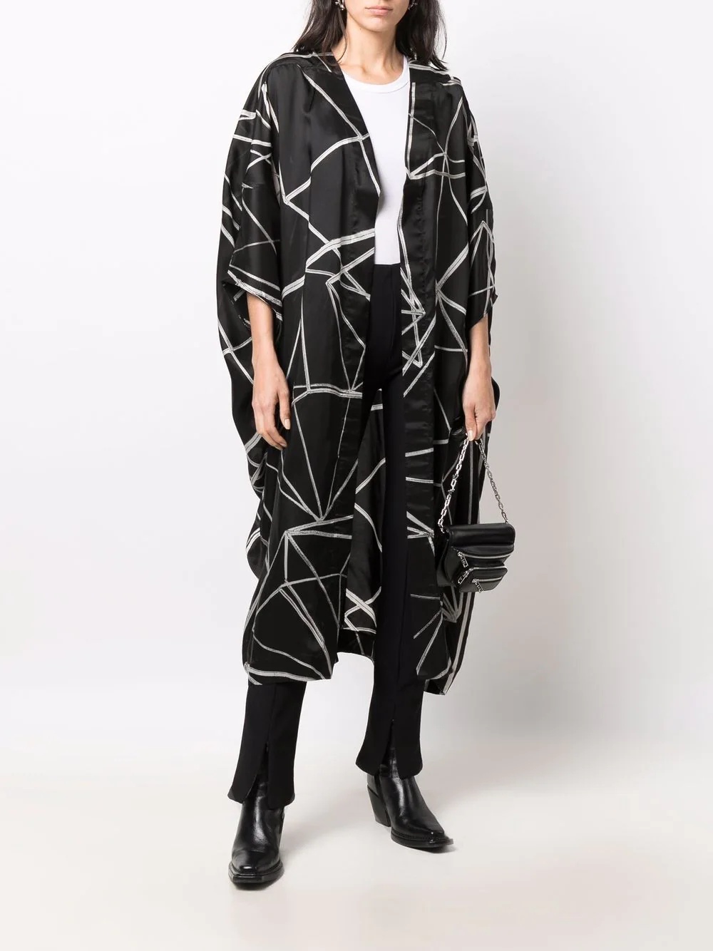 geometric-print V-neck coat - 2