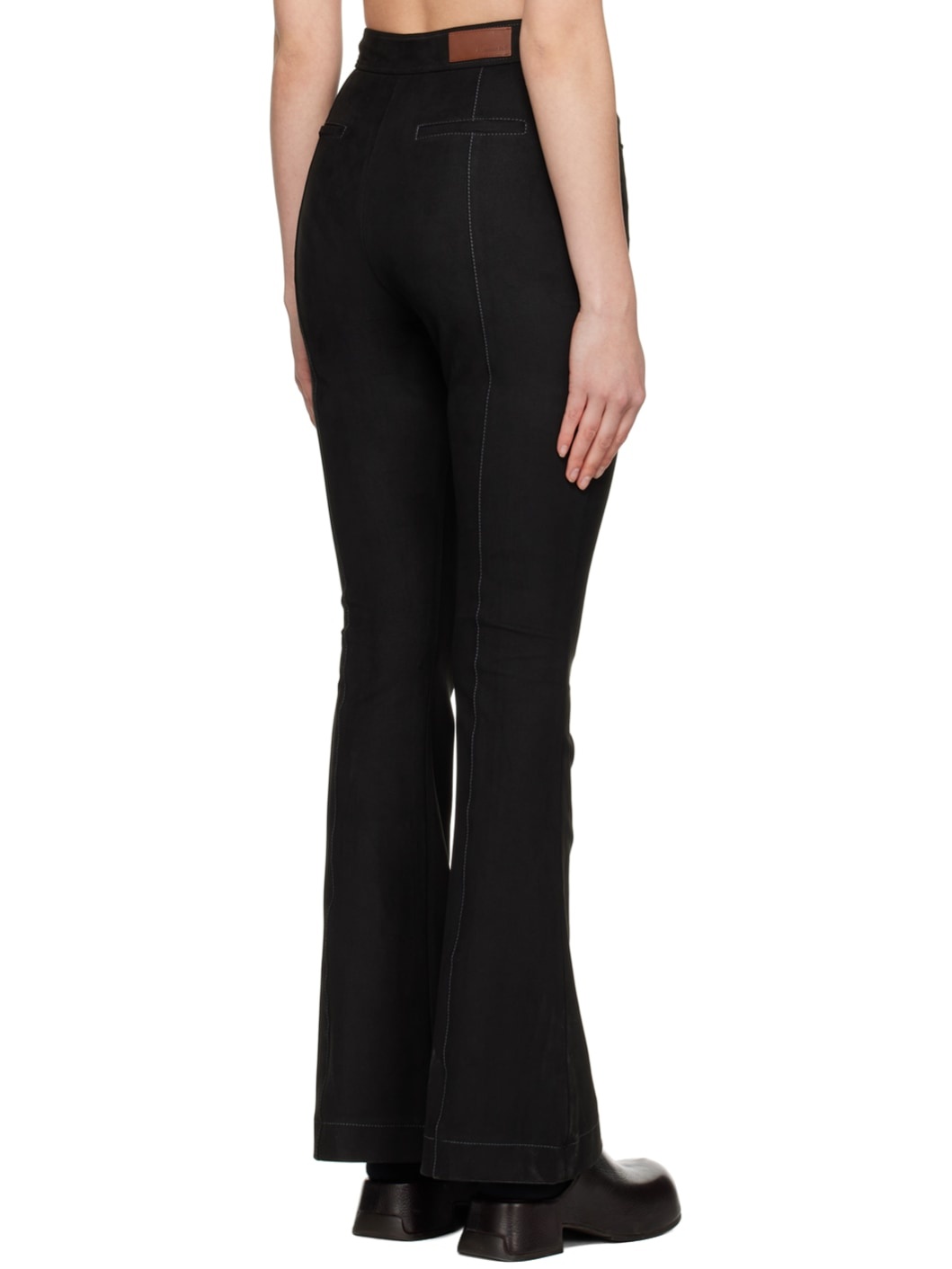 Black Paneled Faux-Leather Trousers - 3