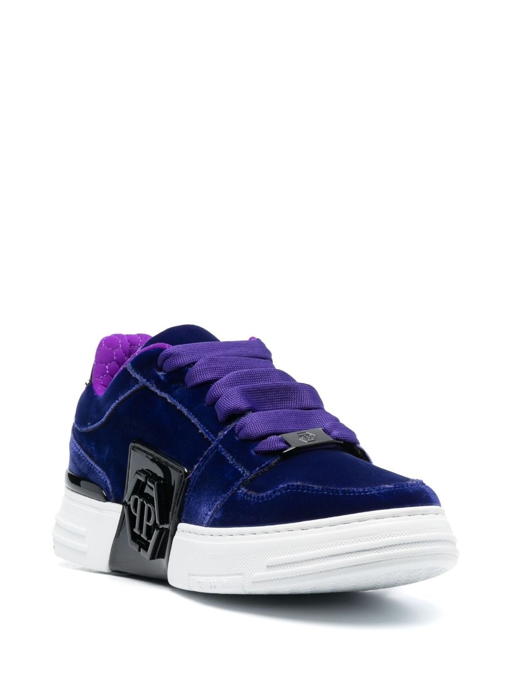 tonal-logo lace-up velvet sneakers - 2